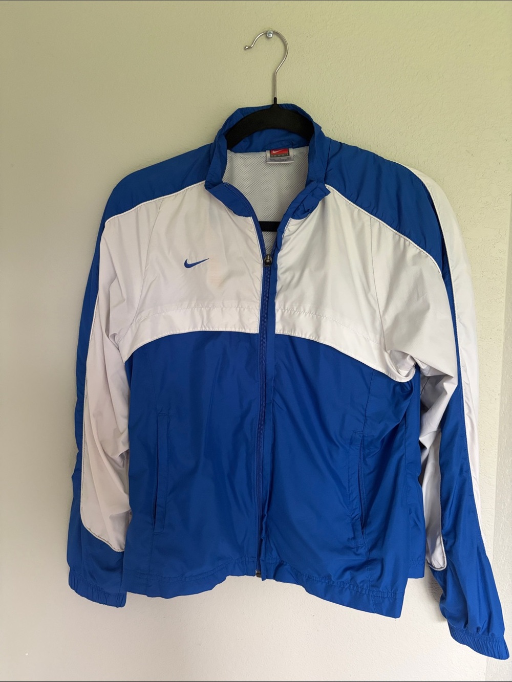 Nike Royal Blue and White Colorblock Windbreaker Bomber Jacket